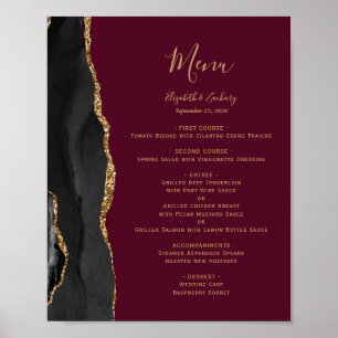 Elegantes Black Gold Burgundy Wedding Table Menü Poster