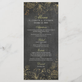 Elegantes Black Gold Chalkboard Blumenmenü Menükarte