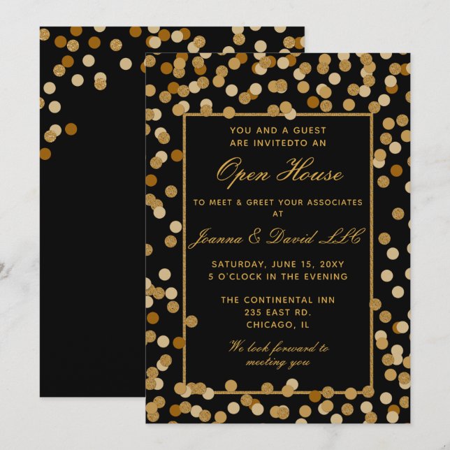 Elegantes Black Gold Corporate Party Einladung (Vorne/Hinten)