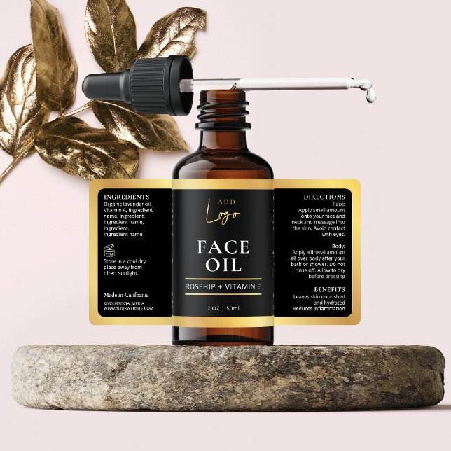 Elegantes Black Gold Cosmetic Skincare Flasche Eti (Black & Gold dropper bottle label design, great for serums, oils and other skincare products)