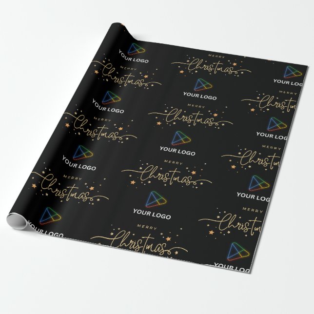 Elegantes Black Gold Custom Business Logo Weihnach Geschenkpapier (Ungerollt)
