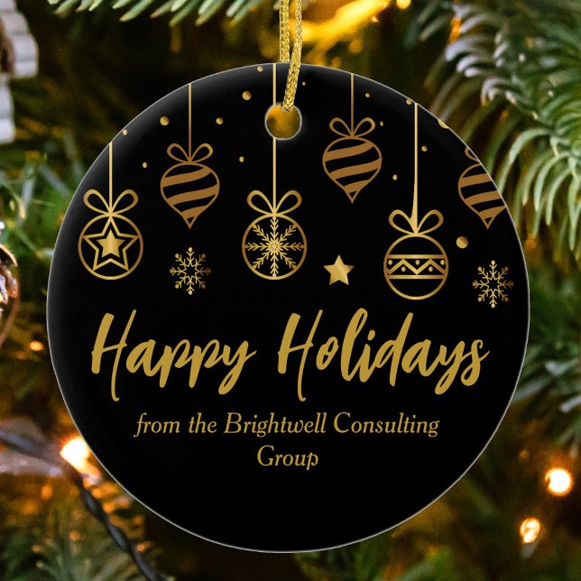 Elegantes Black Gold Custom Business Weihnachtsges Keramik Ornament (Von Creator hochgeladen)