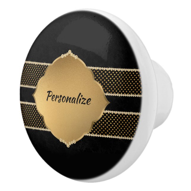 Elegantes Black Gold Diamond Design Personalisiert Keramikknauf (Rechts)