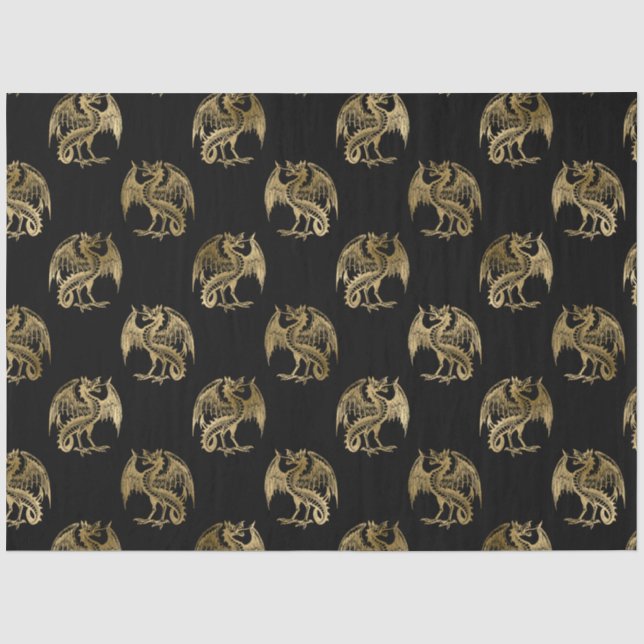 Elegantes Black Gold Dragon Tissue Paper Seidenpapier (Vorderseite)