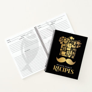 Elegantes Black & Gold Familienrezept Notizbuch