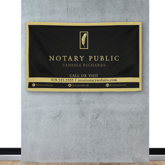 Elegantes Black Gold Feather Logo Notary Event Banner