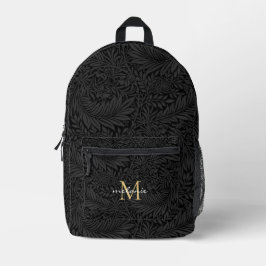 Elegantes Black Gold Floral Script Monogram Bedruckter Rucksack