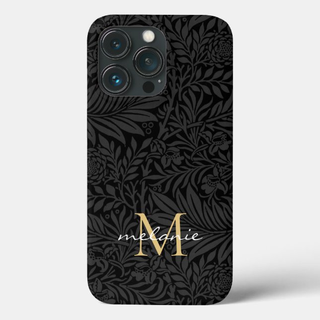 Elegantes Black Gold Floral Script Monogram Case-Mate iPhone Hülle (Rückseite)