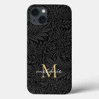 Elegantes Black Gold Floral Script Monogram