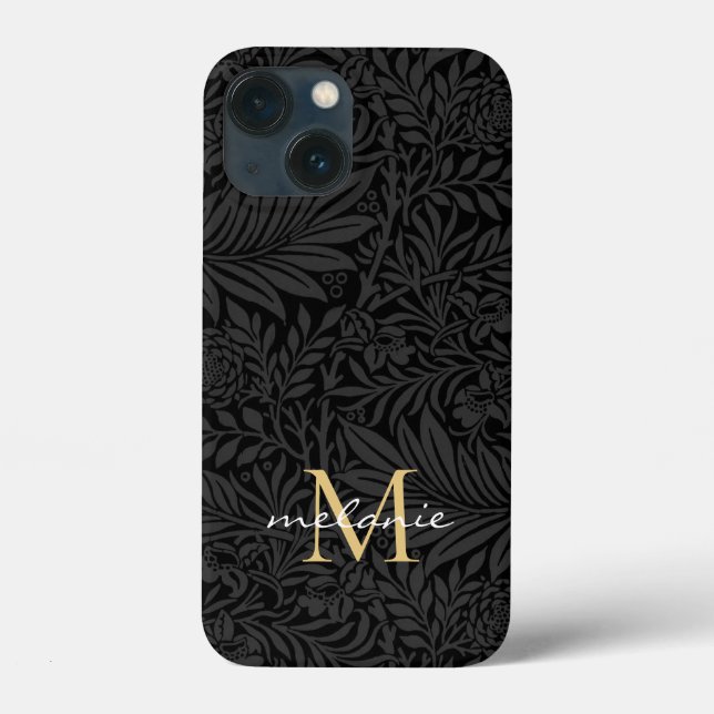 Elegantes Black Gold Floral Script Monogram Case-Mate iPhone Hülle (Rückseite)