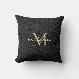 Elegantes Black Gold Floral Script Monogram Kissen