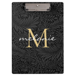 Elegantes Black Gold Floral Script Monogram Klemmbrett
