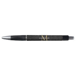 Elegantes Black Gold Floral Script Monogram Kugelschreiber