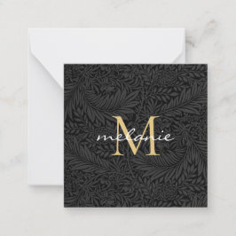 Elegantes Black Gold Floral Script Monogram Mitteilungskarte