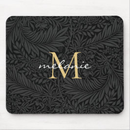 Elegantes Black Gold Floral Script Monogram Mousepad