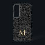 Elegantes Black Gold Floral Script Monogram Samsung Galaxy Hülle<br><div class="desc">Elegantes Schwarz/Gold Vintages florales botanisches Muster mit Monogramm und Skriptnamen.</div>