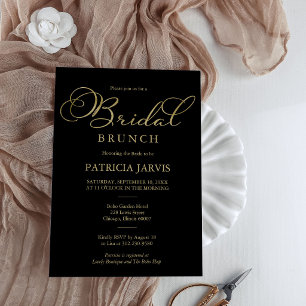 Elegantes Black Gold Foil Script Bridal Brunch Einladung