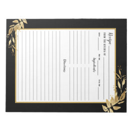 Elegantes Black Gold Foliage Recipe Notepad Notizblock
