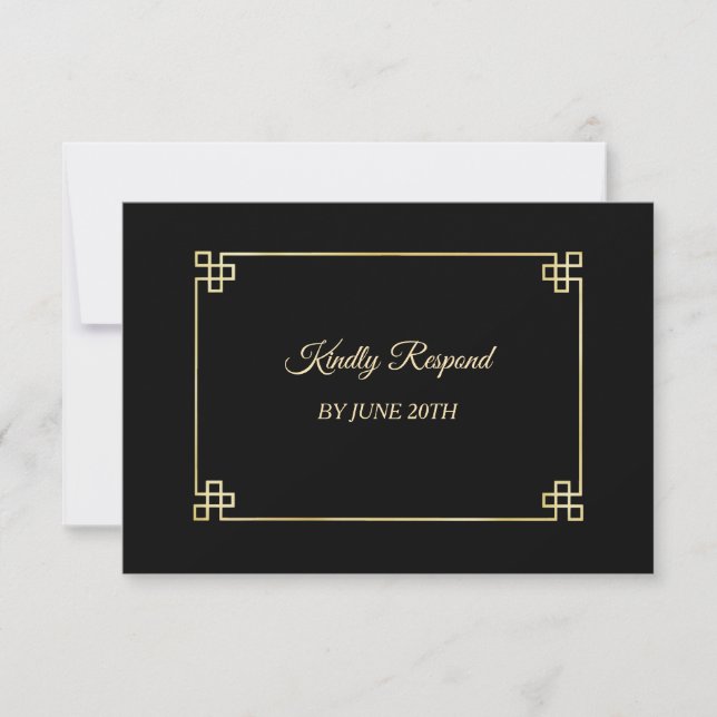 Elegantes Black Gold Frame Wedding Menü UAWG RSVP Karte (Vorderseite)
