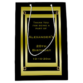Elegantes Black & Gold Gerahmt Danke Mittlere Geschenktüte