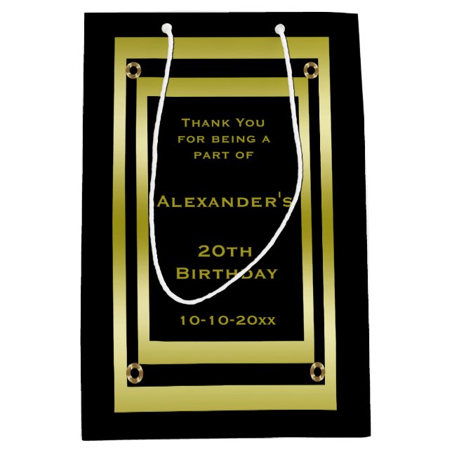 Elegantes Black & Gold Gerahmt Danke Mittlere Geschenktüte (Vorderseite)