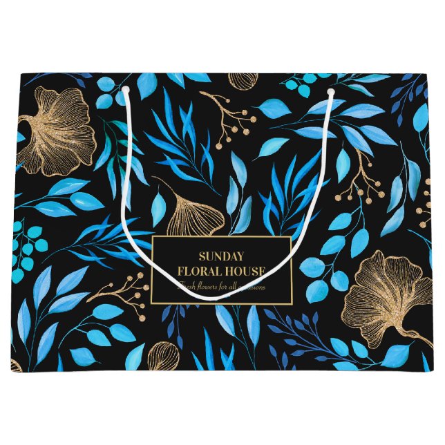 Elegantes Black Gold Ginkgo Floral Business Große Geschenktüte (Vorderseite)