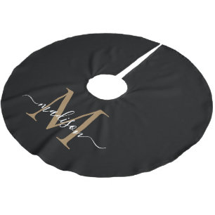 Elegantes Black Gold Girly Monogramm Elegantes Skr Polyester Weihnachtsbaumdecke
