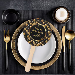 Elegantes Black Gold Glitzer Balloons Muster A021 Fächer