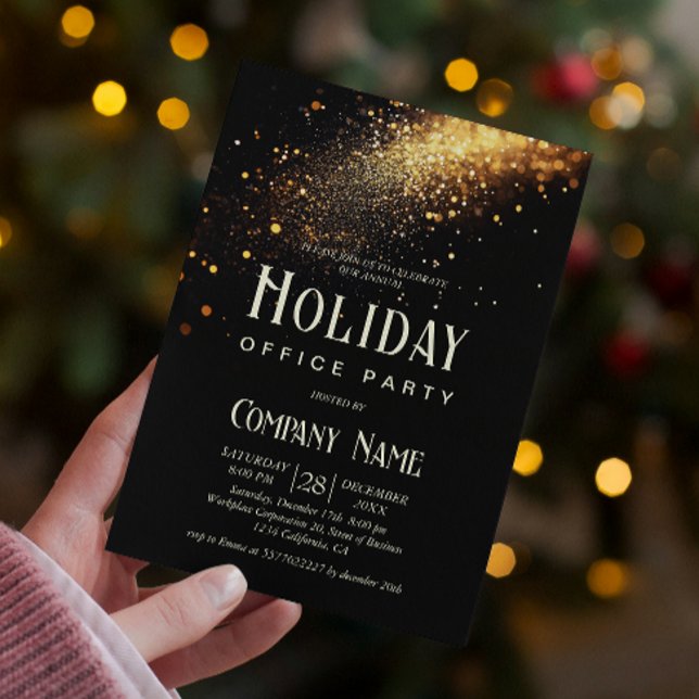 Elegantes Black Gold Glitzer Holiday Office Party Einladung (Von Creator hochgeladen)