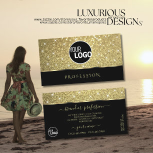 Elegantes Black Gold Glitzer Luminous Stars Logo Visitenkarte