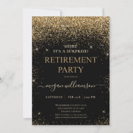 Elegantes Black Gold Glitzer Retirement Party Einladung