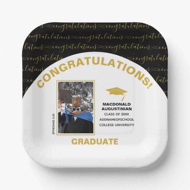 Elegantes Black Gold Graduate Foto Pappteller (Vorderseite)