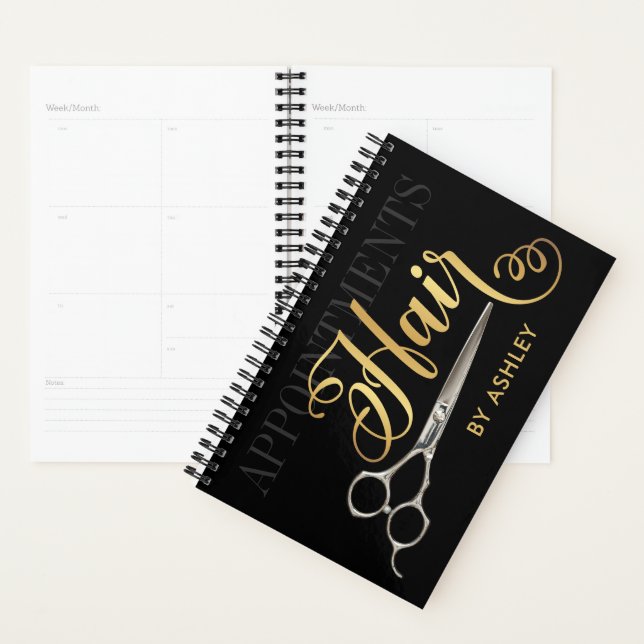 Elegantes Black & Gold Haar Terminkalender Planer (Anzeige)