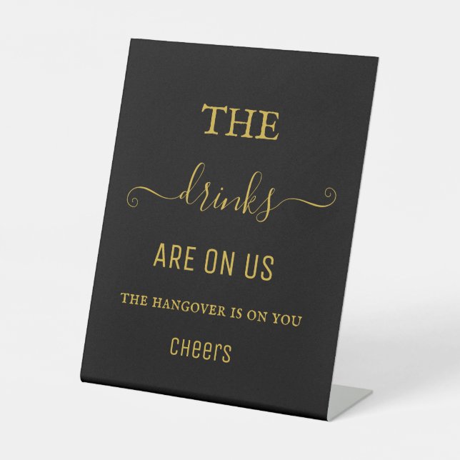 Elegantes Black Gold Hangover Drinks Open Bar Sign Sockelschild (Vorderseite)