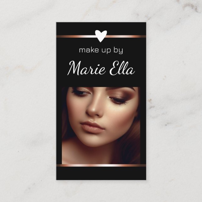 Elegantes Black Gold Heart Foto QR Code Template Visitenkarte (Vorderseite)