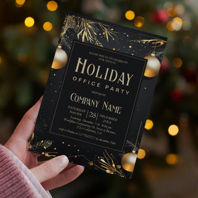 Elegantes Black & Gold Holiday Office Party Einladung (Von Creator hochgeladen)