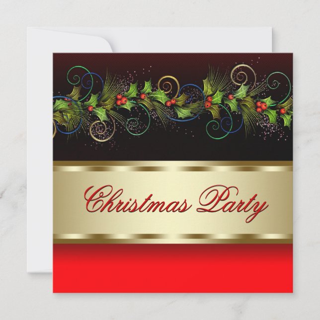Elegantes Black Gold Holly Corporate Weihnachts-Pa Einladung (Vorderseite)