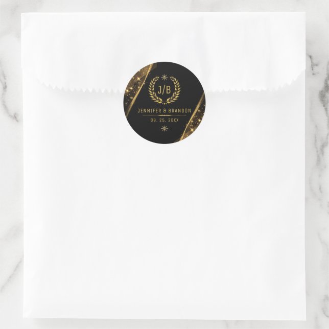 Elegantes Black Gold Laurel Leckerei Festival Runder Aufkleber (Tasche)