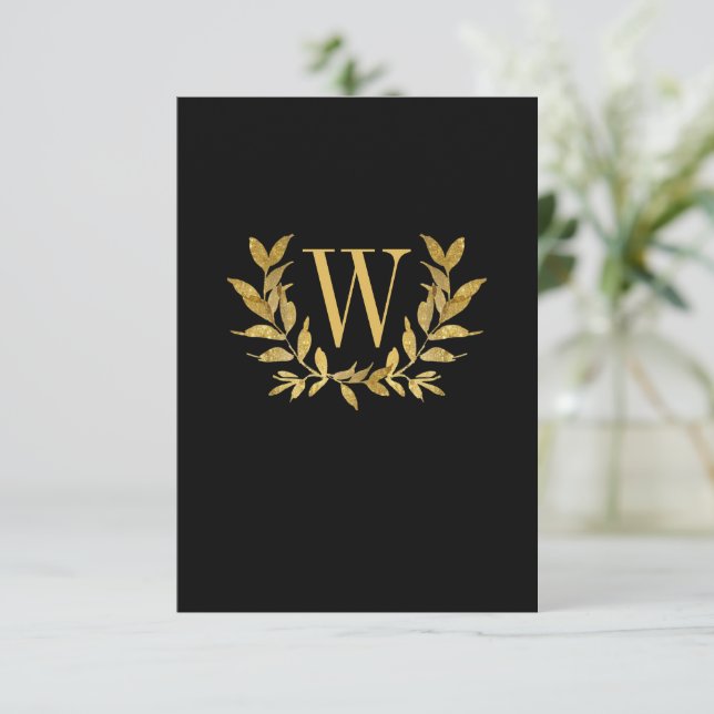 Elegantes Black Gold Leaf Moderne schicke Hochzeit Dankeskarte (Stehend Vorderseite)