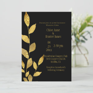 Elegantes Black Gold Leaf Moderne schicke Hochzeit Einladung