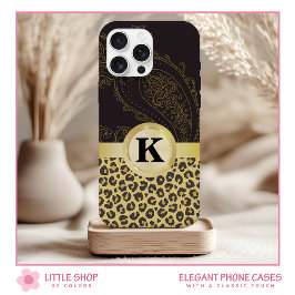 Elegantes Black Gold Leopard Print Monogram Case-Mate iPhone Hülle
