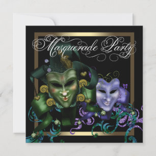 Elegantes Black Gold Lila Masquerade Party Einladung