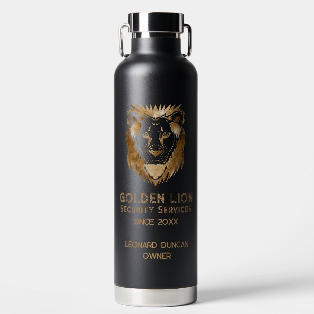 Elegantes Black Gold Lion Luxe Business Logo Trinkflasche (Vorderseite)