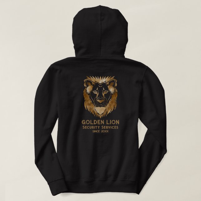 Elegantes Black Gold Löwe Security Services Hoodie (Design Rückseite)