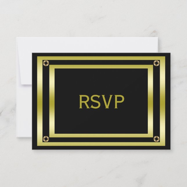 Elegantes Black & Gold Man-UAWG RSVP Karte (Vorderseite)