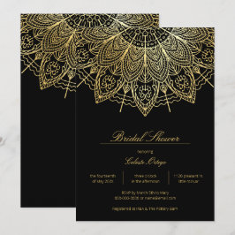 Elegantes Black & Gold Mandala Brautparty Einladung