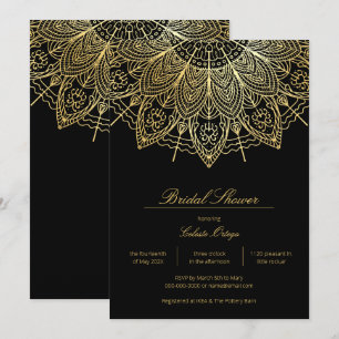 Elegantes Black & Gold Mandala Brautparty Einladung