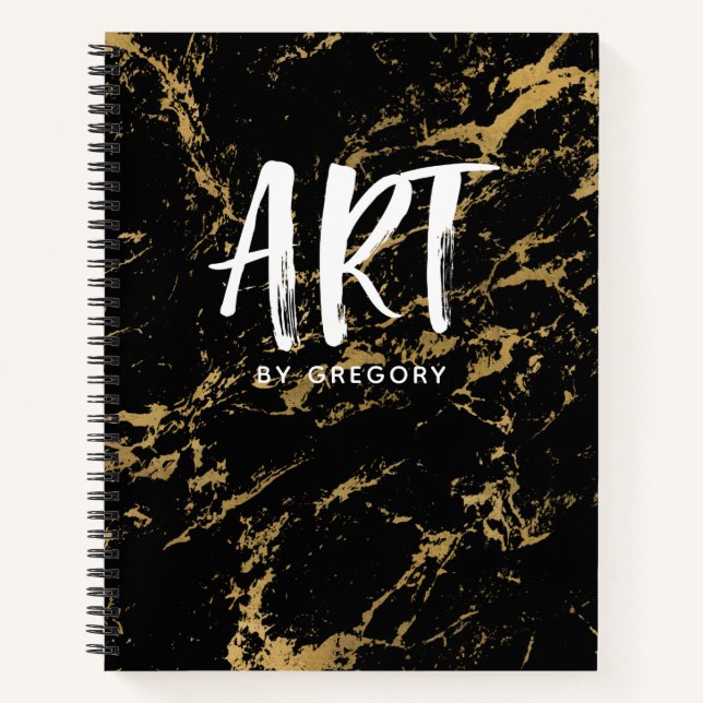 Elegantes Black Gold Marble Sketchbook Notizbuch (Vorderseite)