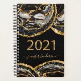 Elegantes Black & Gold Marmor 2021 Terminierungsbu Planer