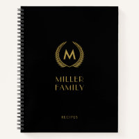 Elegantes Black Gold Monogram Familienrezeptbuch